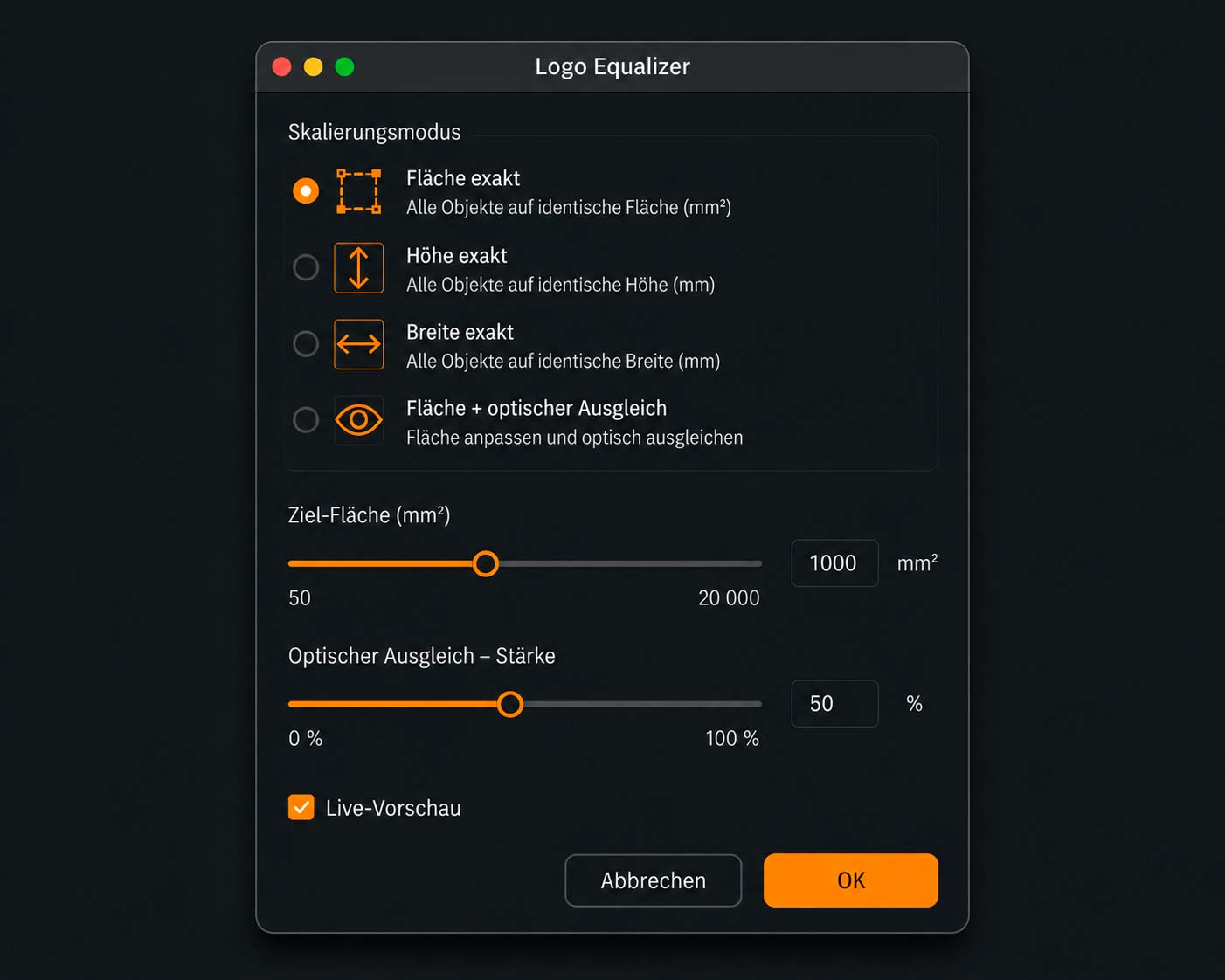 Bedienfenster des Logo Equalizer Scripts für Adobe Illustrator